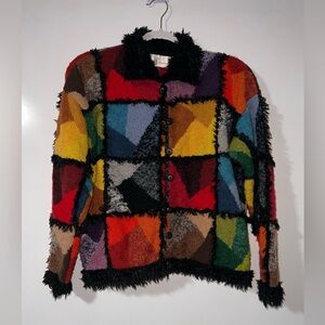 Jane's Closet Vintage Multicolored Colorblock Patchwork Cardigan, Sz Small